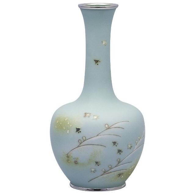 七宝焼 田村 丈雅 作 80号鶴首千鳥花瓶　110-10<花瓶　花器　インテリア　癒し　フラワーベース　プレゼント＞