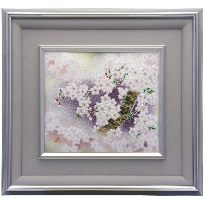 七宝焼 色紙ロマン桜 額