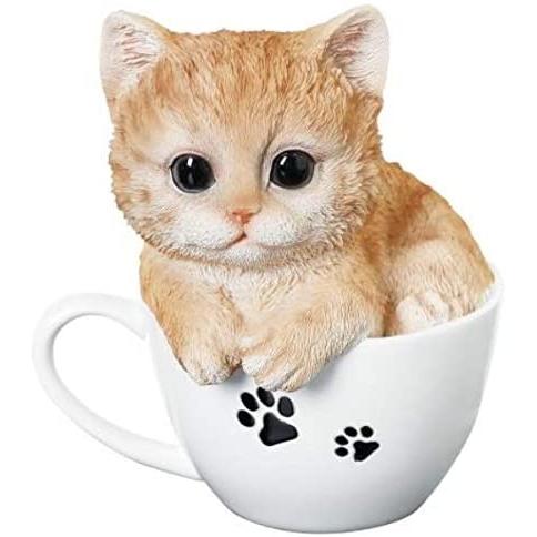 愛らしい猫の置物 T164 愛らしい猫の置物 ティーカップ猫 気持ちよさそうティーカップで