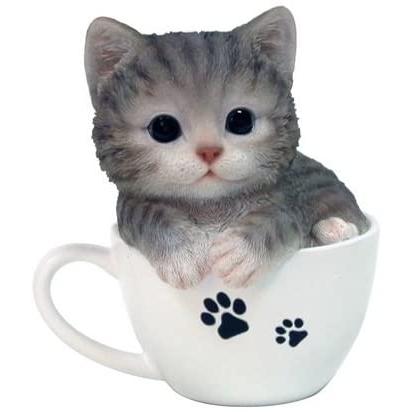 愛らしい猫の置物 T164 愛らしい猫の置物 ティーカップ猫 気持ちよさそうティーカップで