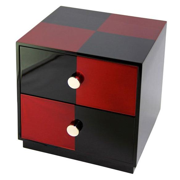 会津漆器 金スカシ 二ツ引タンス 市松柄＜お祝い 敬老の日 母の