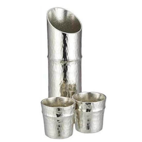 日本製 錫100% 桐箱入 竹型酒器セット(片口H17.0cmφ5.5cm 約220cc 
