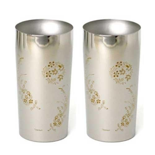 ホリエ HORIE 純チタン二重タンブラー2個セット プレミアム 華350ml＆ 