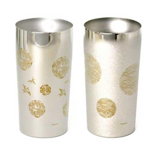 ホリエ HORIE 純チタン二重タンブラー2個セット プレミアム 浪350ml＆