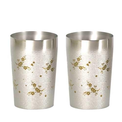 ホリエ　HORIE 純チタン二重タンブラー2個セット　プレミアム　梅270ml＆扇子270ml　純チタンコップ 泡立ちにこだわった純チタンカップを夏のビールのお供に