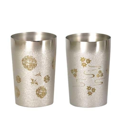 ホリエ　HORIE 純チタン二重タンブラー2個セット　プレミアム　紅葉270ml＆とり270ｍｌ　純チタンコップ 泡立ちにこだわった純チタンカップを夏のビールのお供に