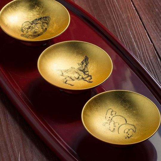 金沢本金箔 干支モチーフ金盃12支セット（手描）桐箱入 : 虹八 kohya