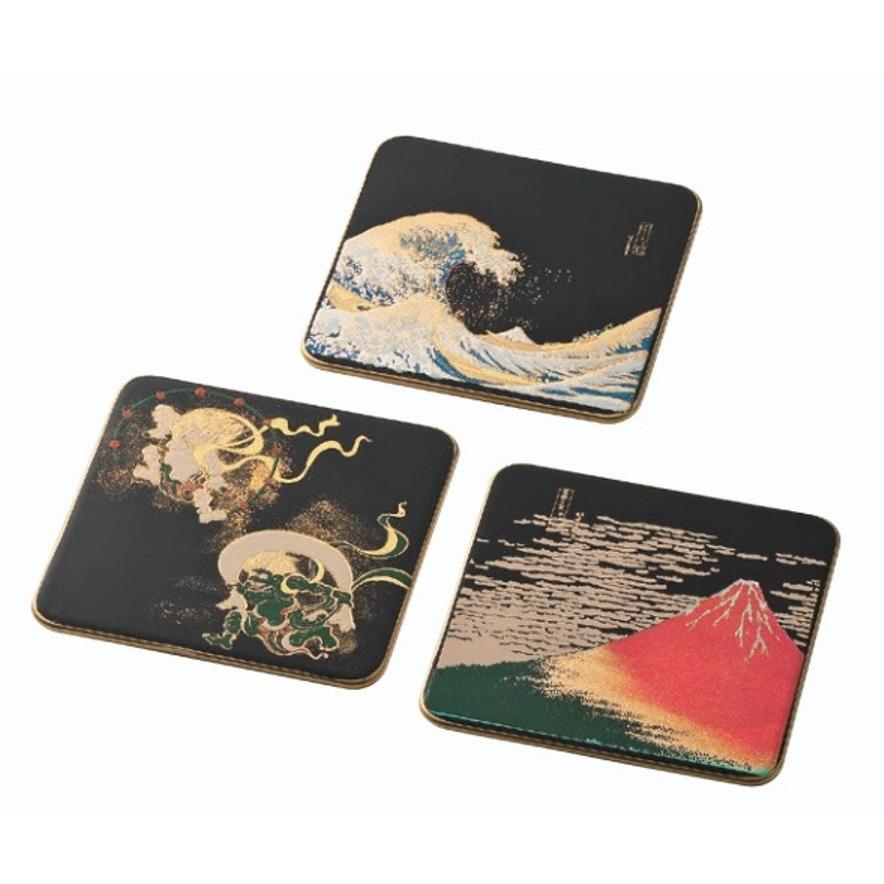 工芸品，漆芸，漆器 山中漆器 TAKUMI 〜匠〜 漆芸コースター コースター3P 赤富士 波