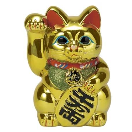 幸福を招く縁起置物 常滑焼 招き猫 梅月 黄金小判猫（右手）8号高さ 
