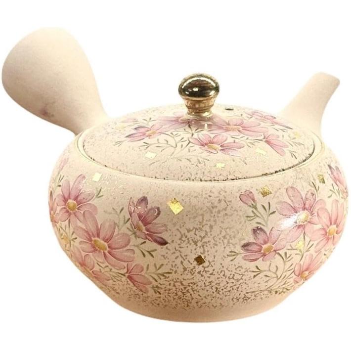 常滑焼×九谷焼コラボ 丸網金つまみ急須 秋桜/吉野山桜 約300cc : 虹八