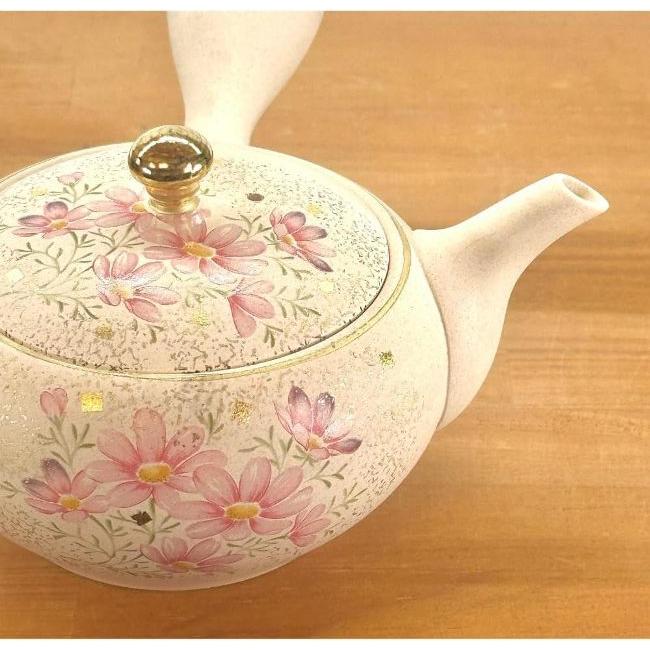 常滑焼×九谷焼コラボ 丸網金つまみ急須 秋桜/吉野山桜 約300cc : 虹八