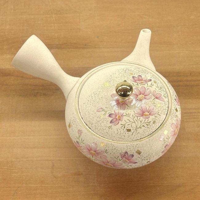 常滑焼×九谷焼コラボ 丸網金つまみ急須 秋桜/吉野山桜 約300cc : 虹八