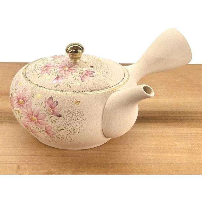 常滑焼×九谷焼コラボ 丸網金つまみ急須 秋桜/吉野山桜 約300cc : 虹八