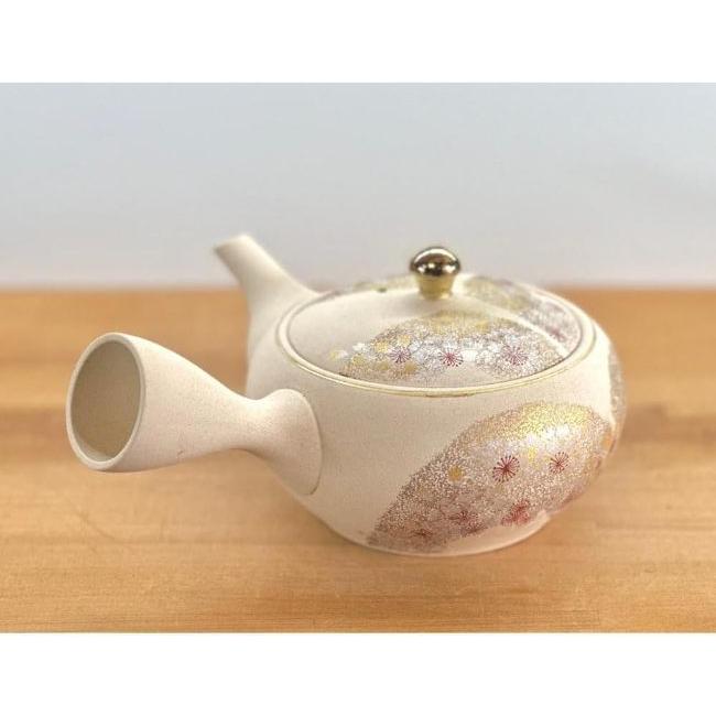 常滑焼×九谷焼コラボ 丸網金つまみ急須 秋桜/吉野山桜 約300cc : 虹八