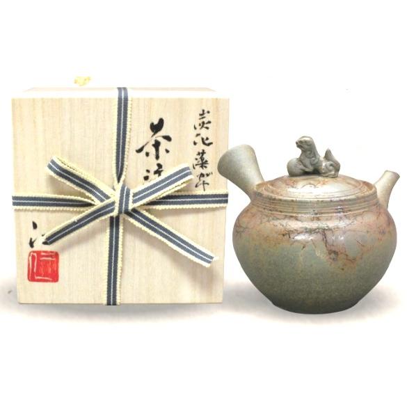常滑焼急須 名工急須 仁 炭化藻掛獅子 約240ml (胴穴茶こし) : 虹八