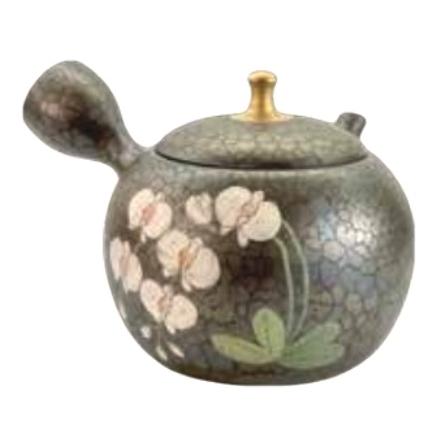 常滑焼　昭龍作　天目釉　福型小花文　急須　茶注　共箱　V　R9218 常滑焼】名工昭龍天目急須 陶器 やきもの セラメッシュ 名工作品 伝統