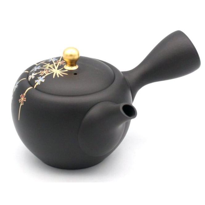 常滑焼 黒泥枝垂れ小花急須 セラメッシュ（陶製茶こし）急須 昭萠窯 