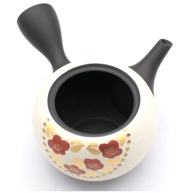 常滑焼 セラメッシュ（陶製茶こし）急須 黒泥白金赤椿急須 昭萠窯 約