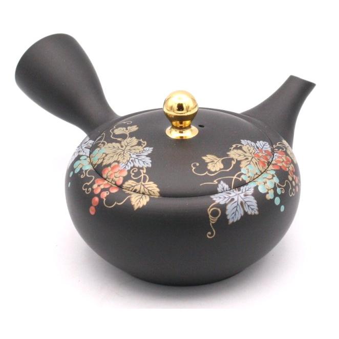 常滑焼　茶器　茶道具　急須 常滑焼 セラメッシュ（陶製茶こし）急須 黒泥金ブドウ金摘み急須 昭萠