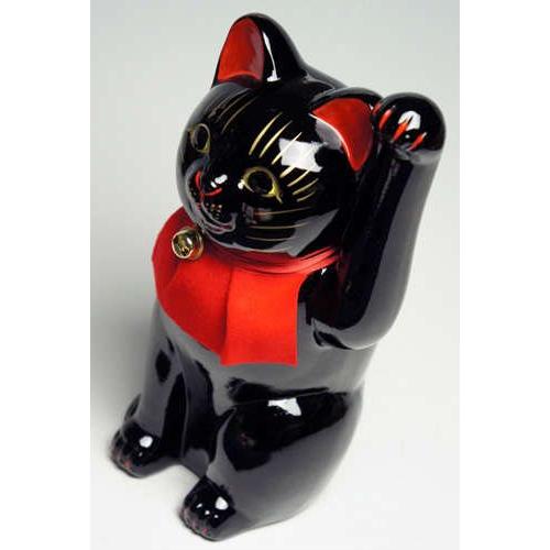 常滑焼 招き猫 スリム猫8号 白 来福 〈左手/千客万来〉 国産品 : 虹八