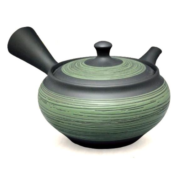 常滑焼急須【帯網茶こし急須】宇幸 黒窯変くし目急須 約360cc : 虹八