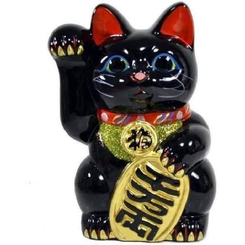 常滑焼 招き猫 梅月 黒小判猫（右手） 7号 高さ：23cm : 虹八 kohya