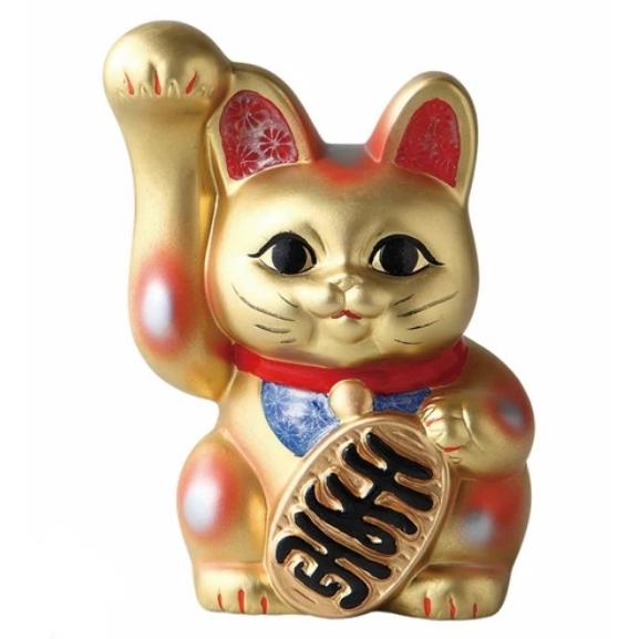 常滑焼 NEW招き猫 手長小判猫（右手）千万両 8号(ゴールド） 高さ:25cm