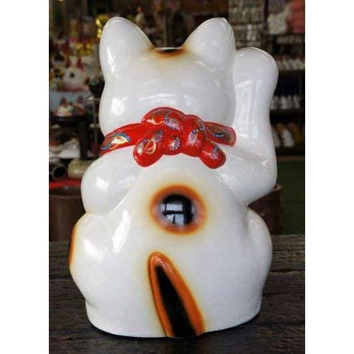常滑焼 招き猫 梅月 白福猫 （右手上げ） 招き猫 45×45×高さ:63cm 20号の画像