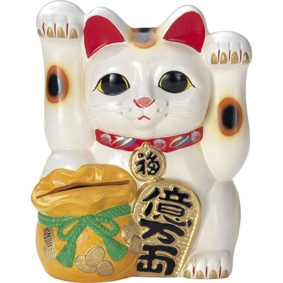常滑焼 招き猫 梅月 両手上げ宝当猫 8号 高さ：約25.5cm : 虹八 kohya