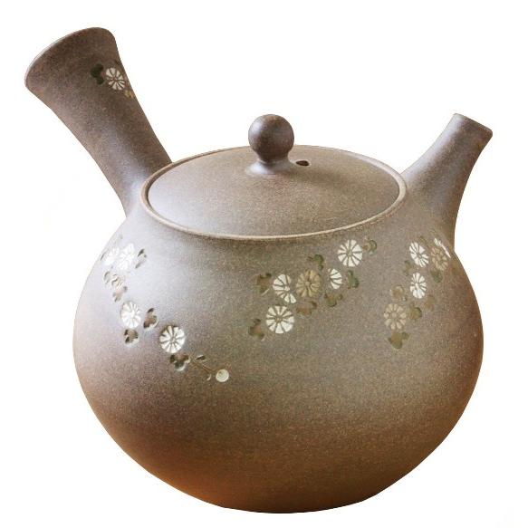 常滑焼 名工作品逸品急須 青峰作 焼締め菊急須 270ml (ささめ茶こし