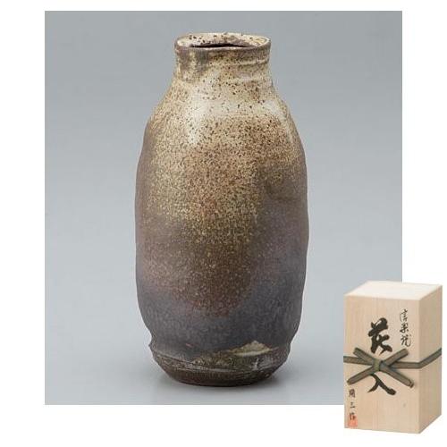 顕三作】 鉄粉引 （花器・花瓶）有名作家の木箱入り【信楽焼