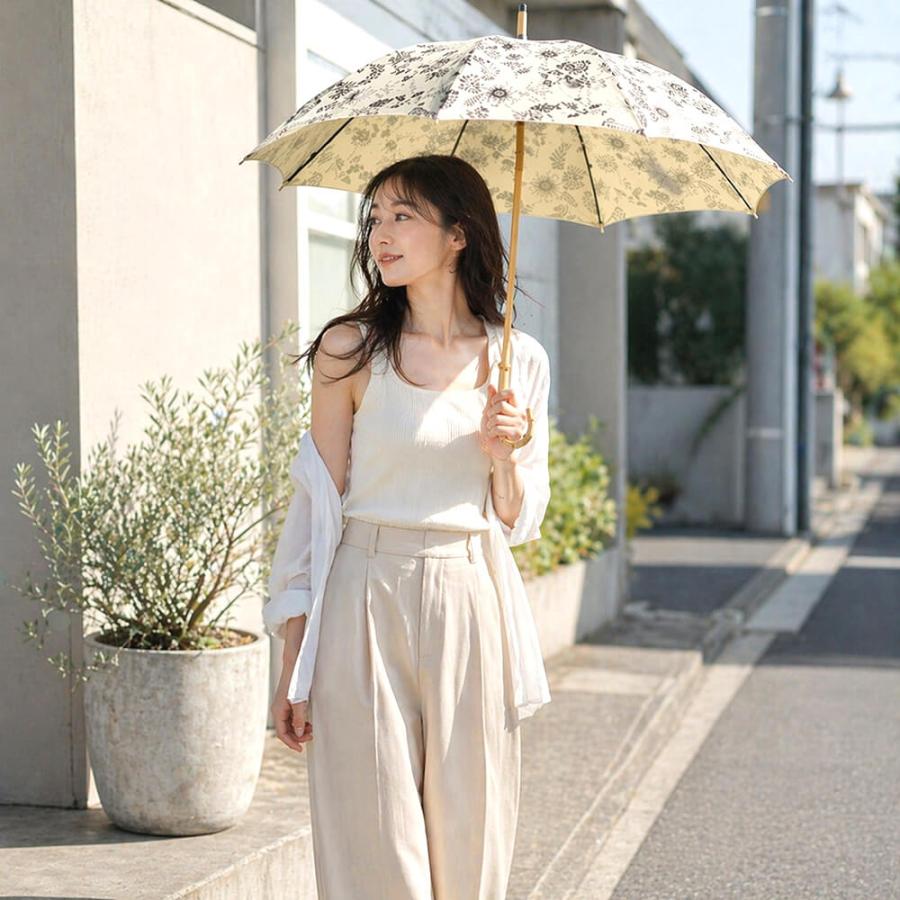 ビコーズ 日傘 晴雨兼用傘 長傘 傘 レディース because 花柄 ボタニカル UVカット 紫外線対策 熱中症対策 木製ハンドル バンブーハンドル 雨傘 | because | 13