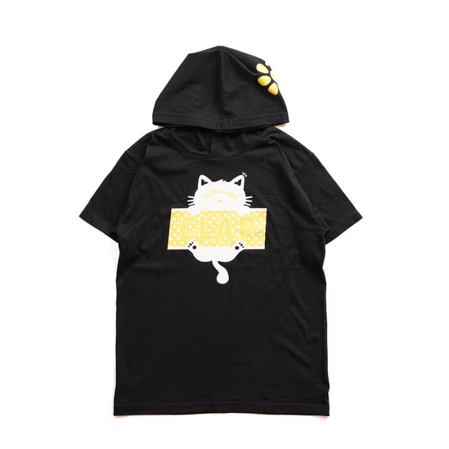 クラップ CLAP フィットネスウェア トップス レディース CLAP NYANKO HOODIE Tee ネコ フード付 Tシャツ クラップ 新作 ロゴ クラップウェア clapクラップ tシャ | clap | 01