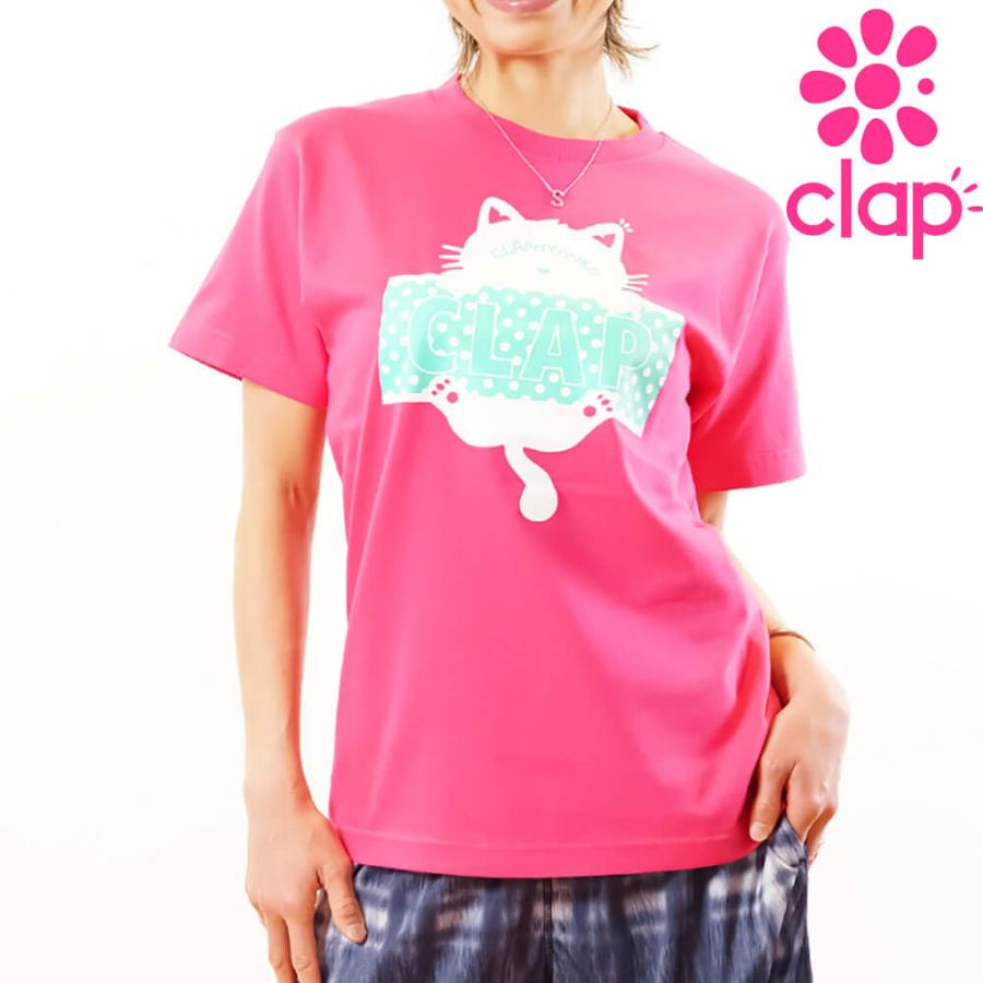 クラップ CLAP フィットネスウェア トップス レディース CLAP NYANKO Tee Tシャツ ネコ クラップ 新作 ロゴ クラップウェア clapクラップ tシャツ | clap