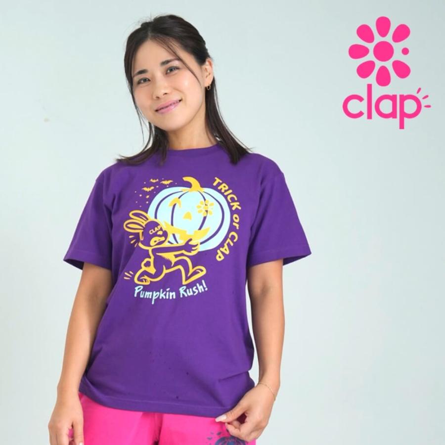 clapクラップ新作 フィットネス ウェア レディース トップス 半袖 tシャツ TRICK or CLAP TEE M/Lサイズ 新作 2025 トレーニングウェア ダンス ジム | clap