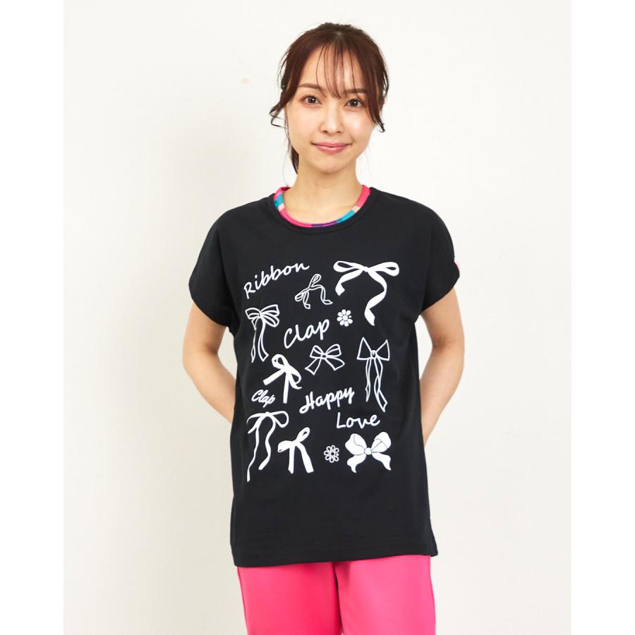 clapクラップ新作 フィットネス ウェア レディース トップス 半袖 RIBBON CLAP DOLMAN S M/フリーサイズ ドルマン 新作 2026 トレーニングウェア ダンス ジム | clap | 01