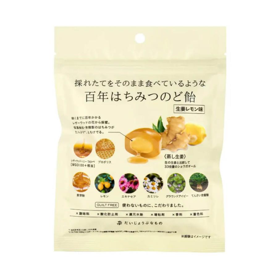 2点セット 百年はちみつのど飴 生姜レモン味 だいじょうぶなもの のど飴 個包装 はちみつ 飴 ハーブキャンディ レザーウッドハニー 蒸し生姜 国産生姜 レモン プ | たかくら新産業 | 01