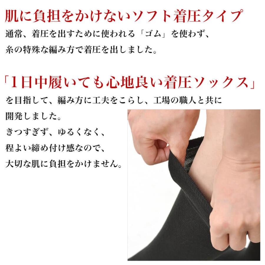 エムアンドエムソックス 3足組 コットン混 着圧ハイソックス 下肢静脈瘤 サポート 日本製 黒 むくみ対策 ソフト着圧 23-25cm 24-26cm | エムアンドエム | 07