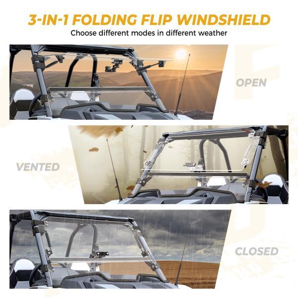 並行輸入品 ポラリスRZR XP / RZR XP 4 1000 /ターボ2019 2020 2021 2022 2023UTV折りたたみフリップフロントガラスPC 3イン1フロントガラスの画像