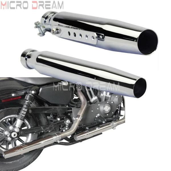 並行輸入品 バイク用汎用エキゾーストパイプ 2個 クローム 35-45mm ハーレーチョッパー カフェレーサー用_1