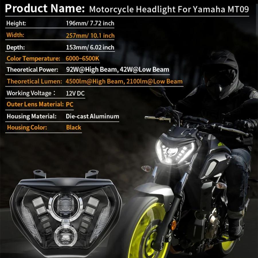 並行輸入品 ヤマハMT09 FZ09 MT 09 07 MT07用ヘッドライトアセンブリ 高輝度ビーム IP67 E24 92W FZ 09 MT 09_5