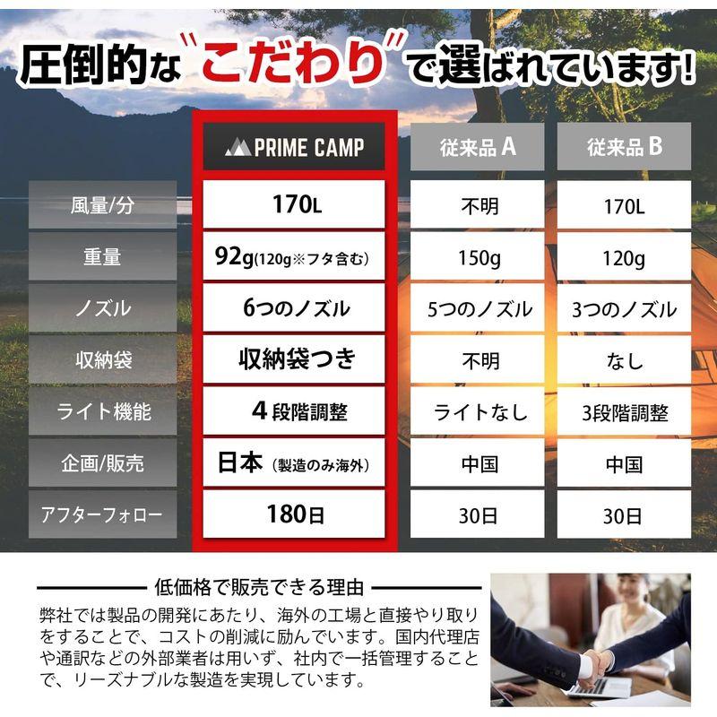 PrimeCamp エアーポンプ 電動 空気入れ 超軽量 強力170L/分 ６つのノズル＆ライト付 エアポンプ 1380mAh大容量バッテリ｜pt-select-shop｜07