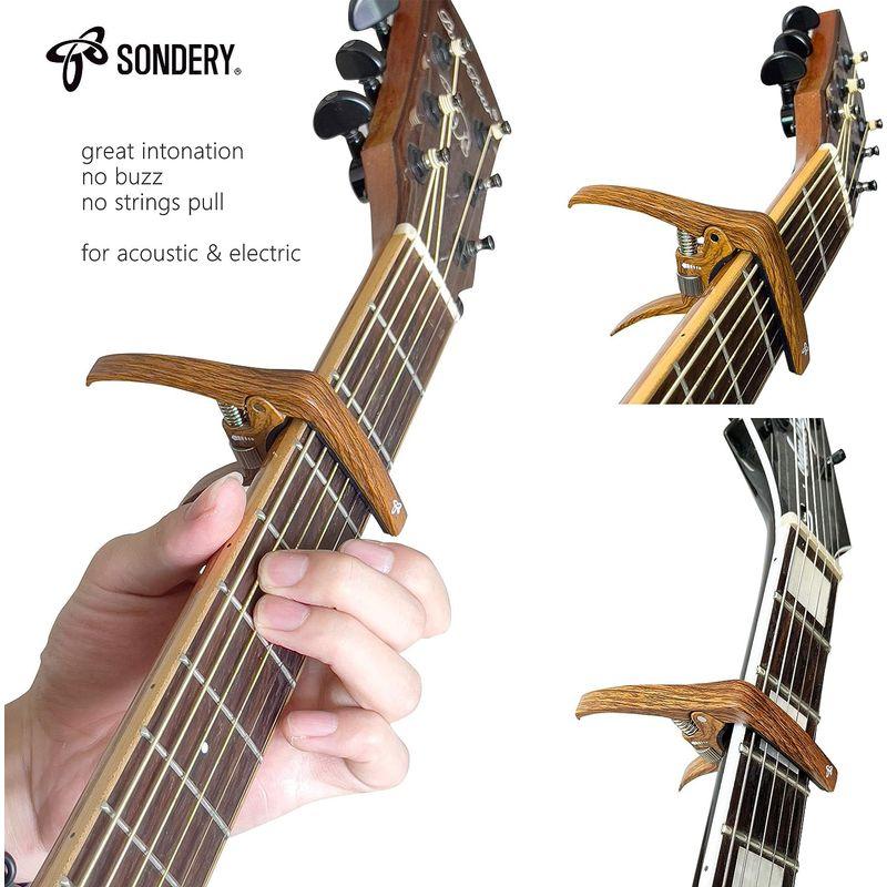 SONDERY カポタスト アコースティック ギター エレキ 用 6弦 アコギ カポ トリガーテンション調整可能 ブリッジピン抜き機能 木目｜pt-select-shop｜05