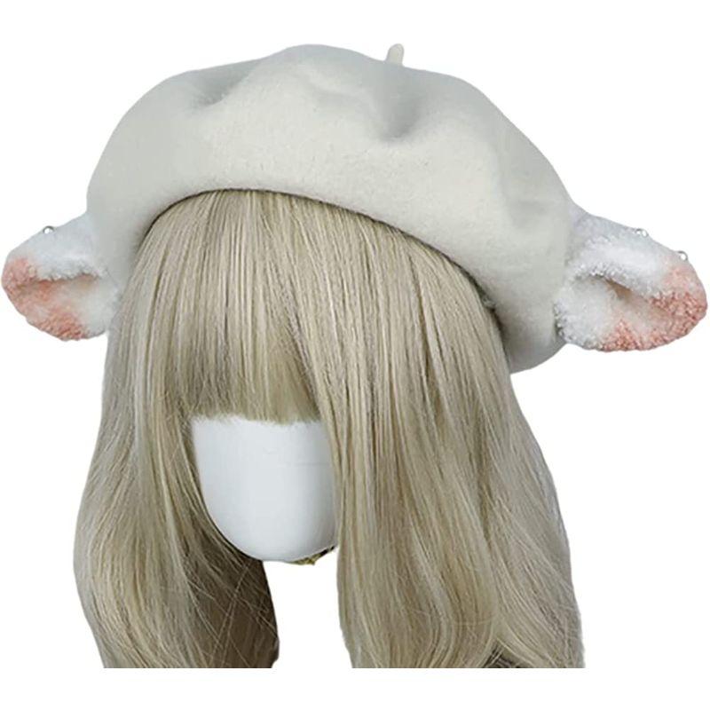 羊耳 帽子 付け耳 イヤー ベレー帽 動物 ファー ヘアアクセサリー 可愛い イベント衣装 コスチューム (ベージュ) 仮装、変装 