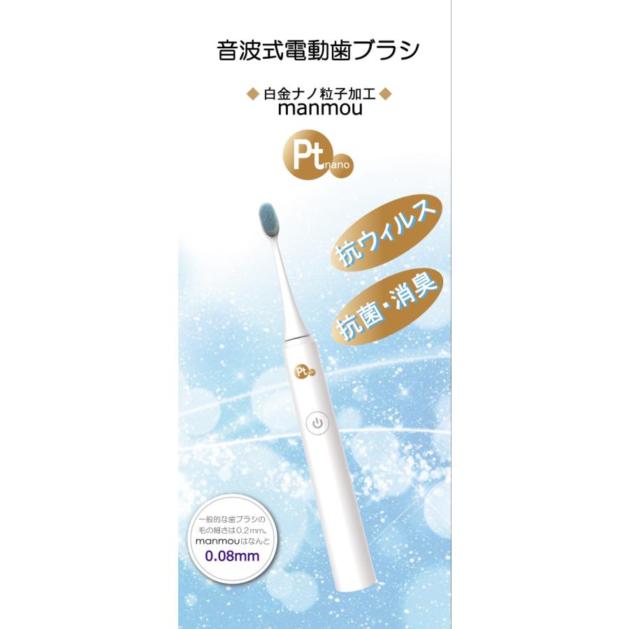 プラチナナノ Ptnano万毛 音波電動歯ブラシ USB充電タイプ PTN972-W