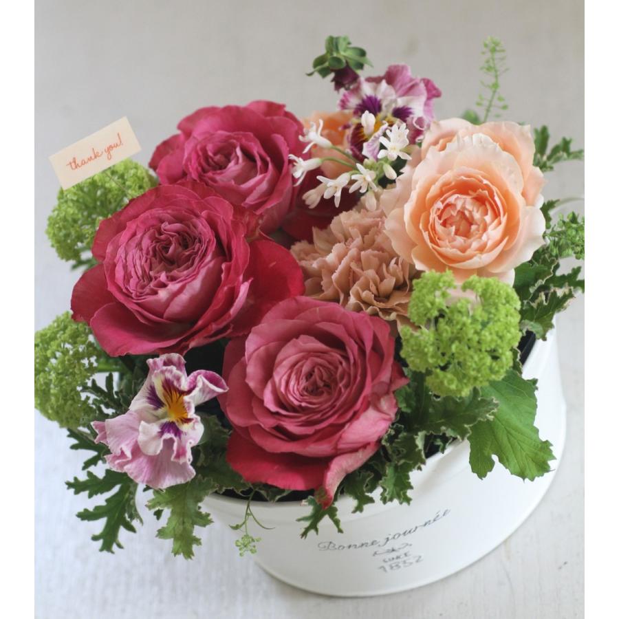 【来店受取限定】ピンク系ブリキアレンジメント「rose pink」(広口鉢)｜pualani-flowers