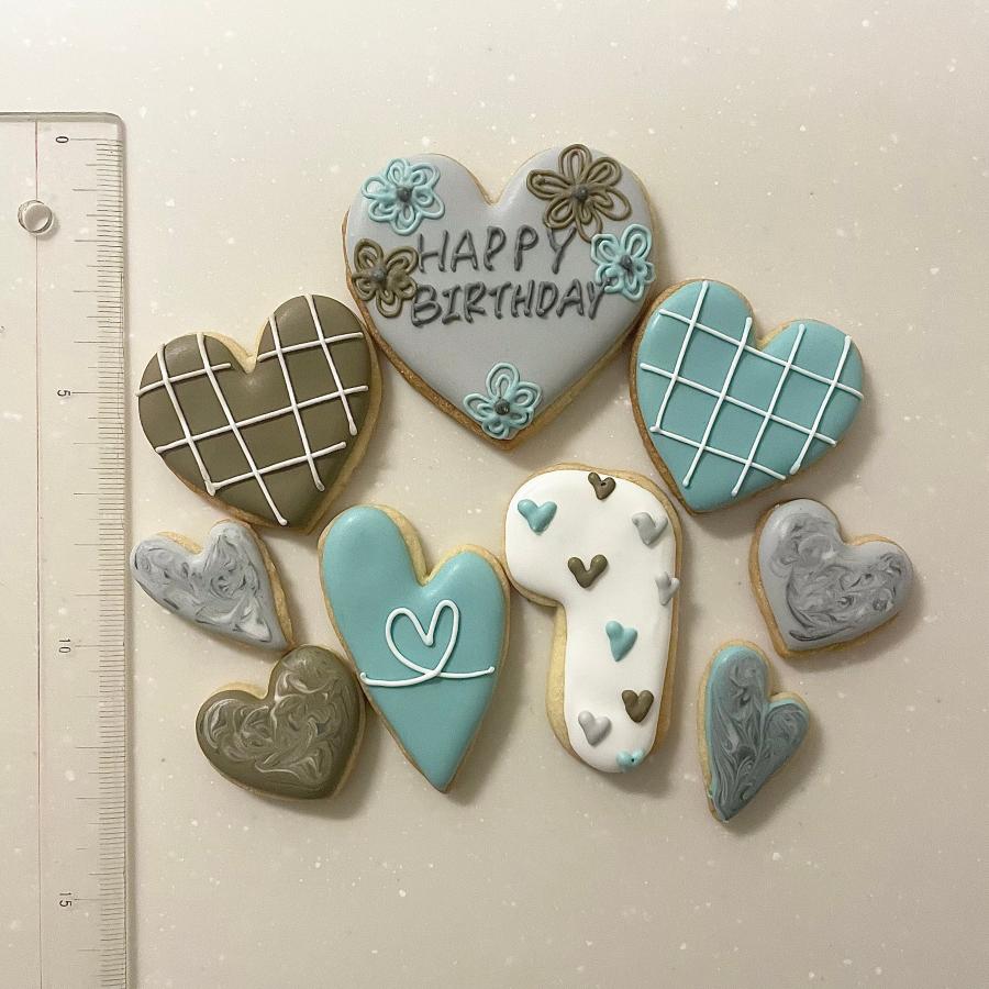 チョコミントカラーハートのアイシングクッキーセット : puapua