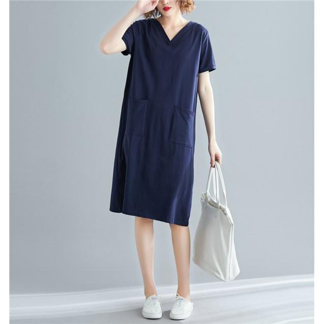 【45R】ネイビーチュニック丈　半袖カットソーワンピース CHUNKY FACTORY（チャンキーファクトリー） ワンピース UVカット