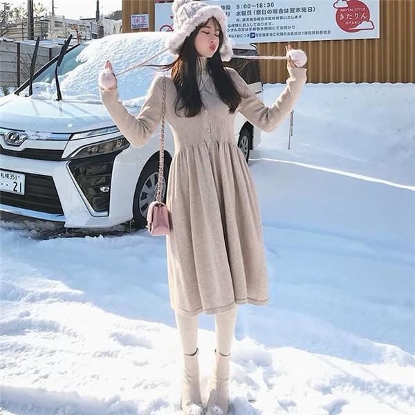 ２色 ワンピース 長袖 無地 Ｖネック あざとい バイカラー切り替え カシュクールVネック 長袖膝丈ワンピース