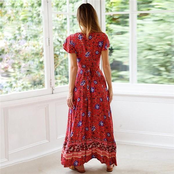 送料無料 マキシワンピース ロングワンピース 花柄 Vネック Aライン  